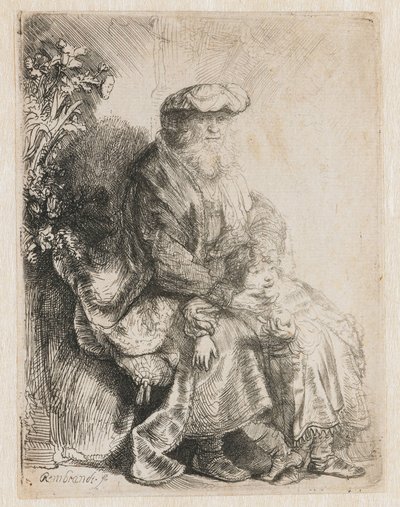 Abraham caressing Isaac, Jacob caressing Benjamin by Rembrandt van Rijn