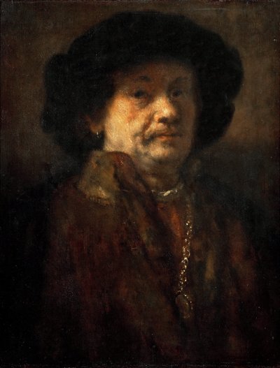 Self-Portrait in a Fur Coat with Gold Chain and Earring by Rembrandt van Rijn