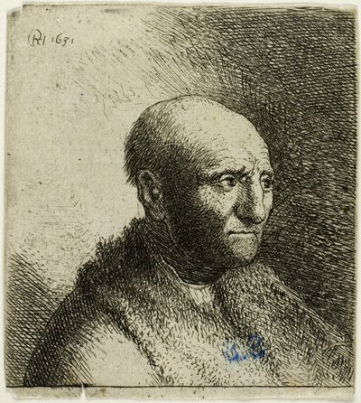 Bald Man in a Fur Cloak: Bust by Rembrandt van Rijn
