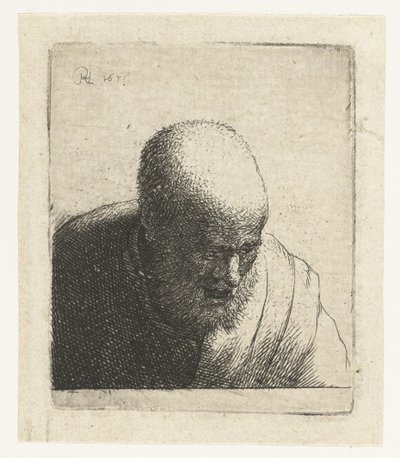 Bald Man with Open Mouth, Looking Down: Bust by Rembrandt van Rijn