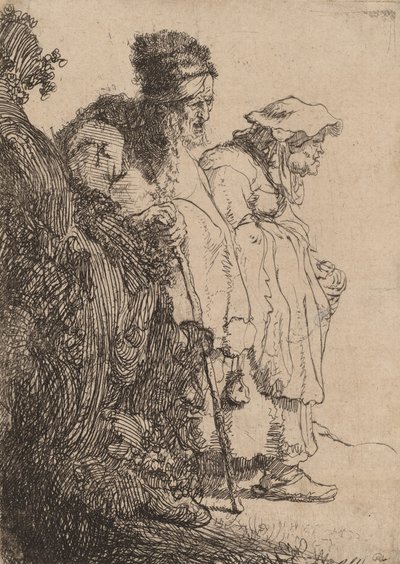 Beggar Man and Woman Behind a Bank by Rembrandt van Rijn