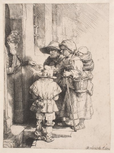 Beggars Receiving Alms at the Door of a House by Rembrandt van Rijn
