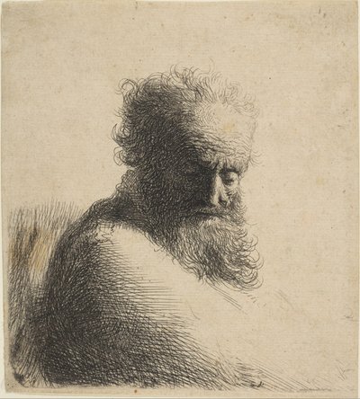 Bust of an Old Bearded Man Looking Down, Three-Quarters Right by Rembrandt van Rijn