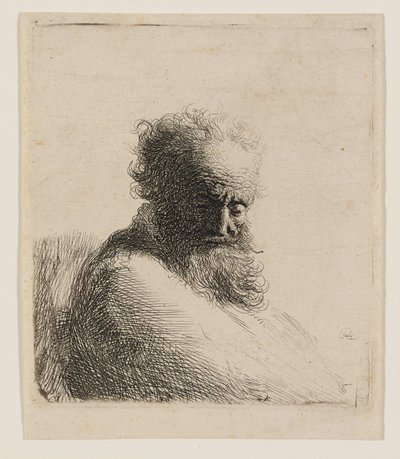 Bust of an Old Bearded Man Looking Down, Three-quarters Right by Rembrandt van Rijn