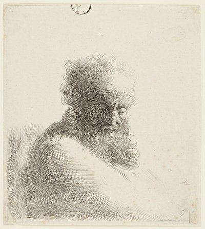 Bust of an Old Man, Looking Down, Three-Quarters Right by Rembrandt van Rijn