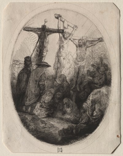 Christ Crucified Between Two Thieves: An Oval Plate by Rembrandt van Rijn