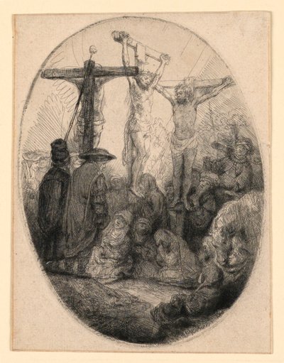 Christ Crucified Between the Two Thieves: An Oval Plate by Rembrandt van Rijn