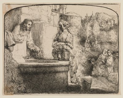 Christ and the Woman of Samaria: An Arched Print by Rembrandt van Rijn