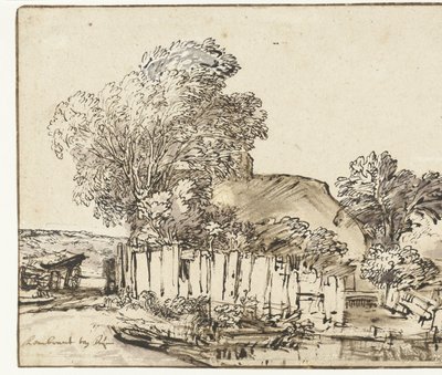 Cottage with White Paling among Trees by Rembrandt van Rijn