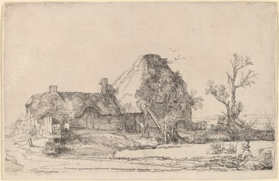 Cottages and Farm Buildings with a Man Sketching by Rembrandt van Rijn