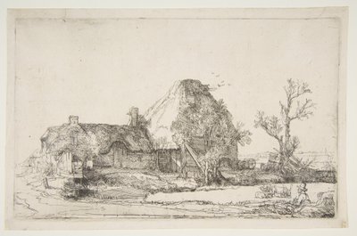 Cottages and Farm Buildings with a Man Sketching, ca. 1645 by Rembrandt van Rijn