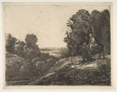 Flight into Egypt: Altered from Tobias and the Angel by Hercules Segers by Rembrandt van Rijn