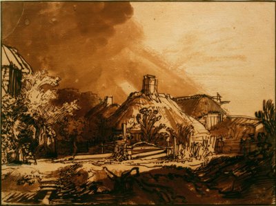 Houses Under a Stormy Sky by Rembrandt van Rijn