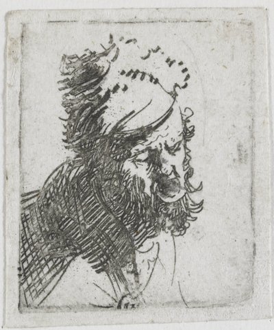 Head of a Man in a Fur Cap, Crying Out by Rembrandt van Rijn