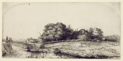 Landscape with Haybarn and a Flock of Sheep, c.1652 by Rembrandt van Rijn