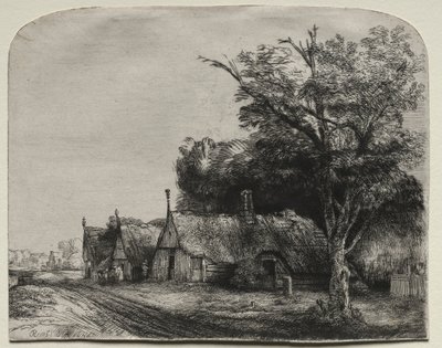 Landscape with Three Gabled Cottages beside a Road by Rembrandt van Rijn
