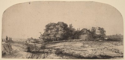 Landscape with a Hay Barn and a Flock of Sheep by Rembrandt van Rijn