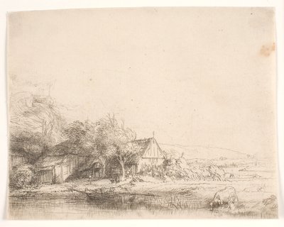 Landscape with a Cow Drinking by Rembrandt van Rijn