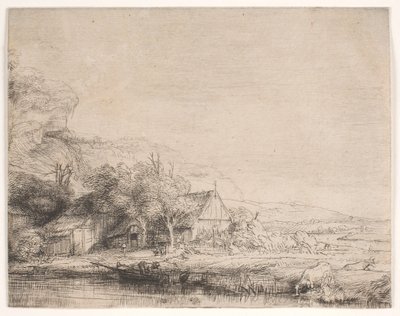 Landscape with a Cow Drinking by Rembrandt van Rijn