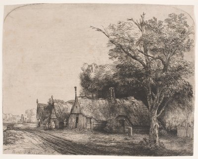 Landscape with Three Gabled Cottages Beside a Road by Rembrandt van Rijn