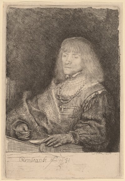 Man at a Desk Wearing a Cross and Chain by Rembrandt van Rijn