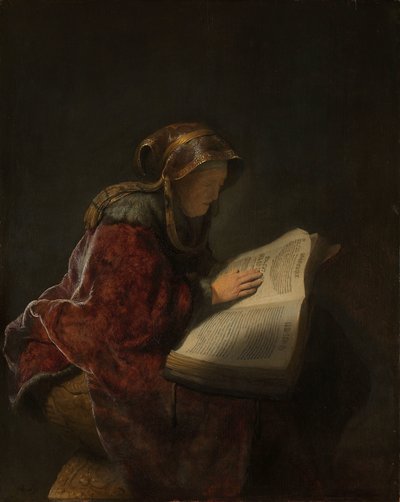 Old Woman Reading, Probably the Prophetess Anna by Rembrandt van Rijn