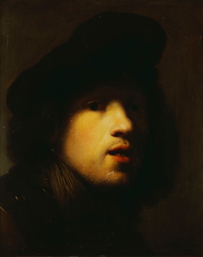 Portrait of the Artist, Head and Shoulders, in a Black Beret and a Gorget by Rembrandt van Rijn