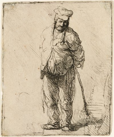 Ragged Peasant with his Hands behind Him, holding a Stick by Rembrandt van Rijn