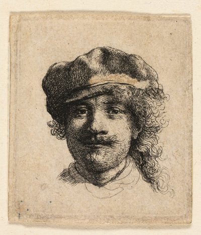 Rembrandt Wearing a Soft Cap: Full Face: Head Only by Rembrandt van Rijn