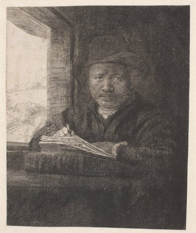 Rembrandt Drawing at a Window by Rembrandt van Rijn