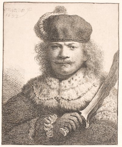 Rembrandt with Raised Sabre: Half-Length by Rembrandt van Rijn