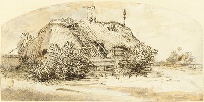 Ruined Thatched Cottage Overgrown with Bushes by Rembrandt van Rijn