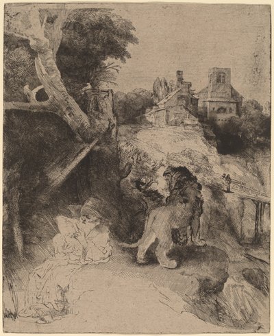Saint Jerome Reading in an Italian Landscape by Rembrandt van Rijn