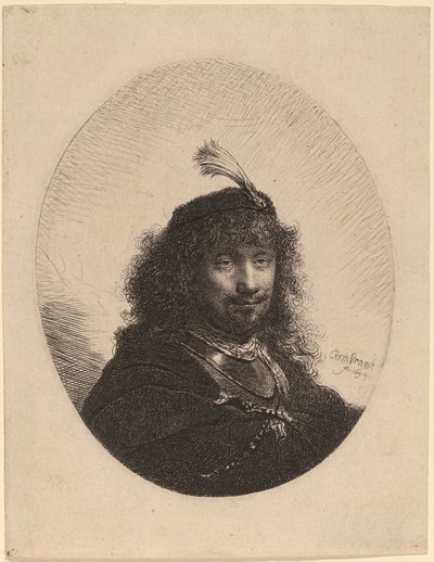 Self-Portrait with Plumed Cap and Lowered Sabre by Rembrandt van Rijn