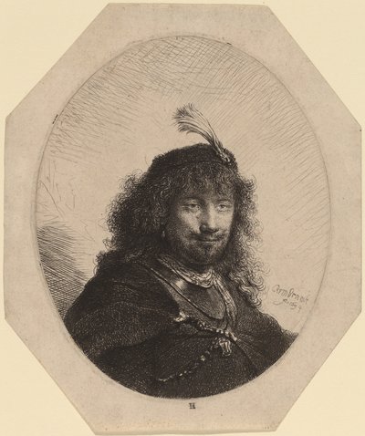 Self-Portrait with Plumed Cap and Lowered Sabre by Rembrandt van Rijn