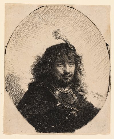 Self-Portrait with Plumed Cap and Lowered Sabre by Rembrandt van Rijn