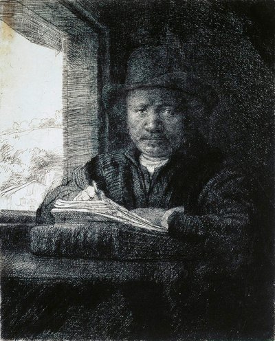 Self-Portrait Drawing by a Window by Rembrandt van Rijn