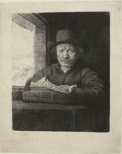Self-Portrait Etching at a Window by Rembrandt van Rijn