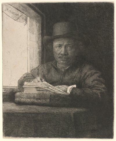 Self-Portrait Etching at a Window by Rembrandt van Rijn