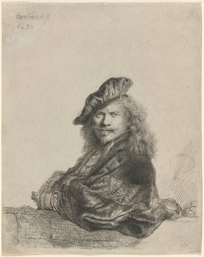 Self-Portrait Leaning on a Stone Sill by Rembrandt van Rijn