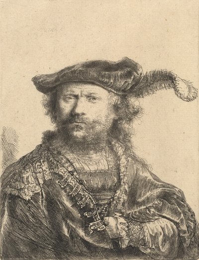 Self-Portrait in a Velvet Cap with Plume, 1638 by Rembrandt van Rijn