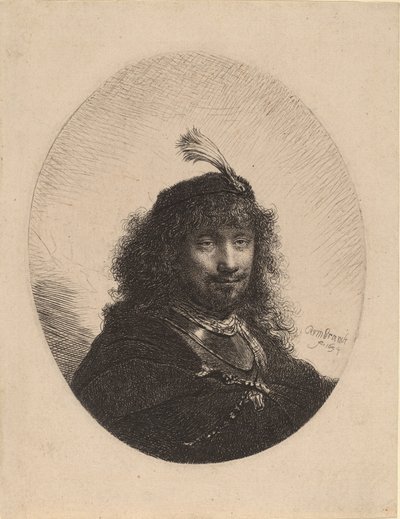 Self-Portrait with Plumed Cap and Lowered Sabre by Rembrandt van Rijn
