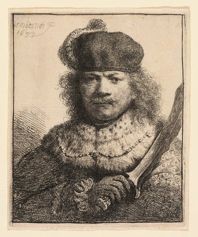 Self-Portrait with Raised Sabre by Rembrandt van Rijn