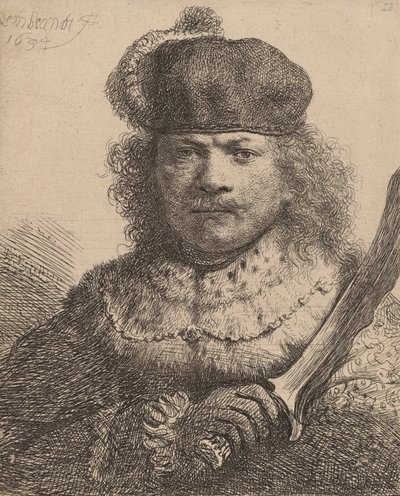 Self-Portrait with Raised Sabre by Rembrandt van Rijn
