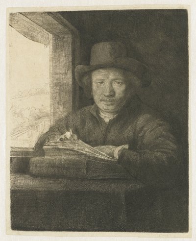 Self-portrait Etching at a Window by Rembrandt van Rijn