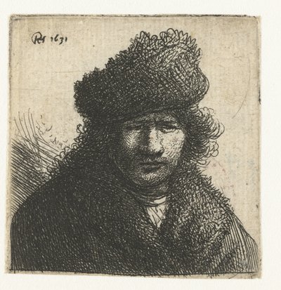 Self-Portrait in a Slant Fur Cap: Bust by Rembrandt van Rijn