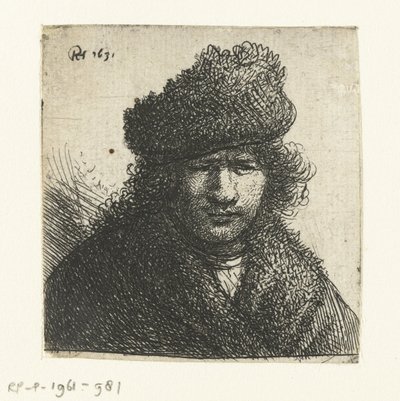 Self-portrait in a Slant Fur Cap: Bust by Rembrandt van Rijn
