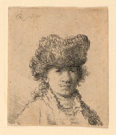 Self Portrait in a Fur Cap: Bust by Rembrandt van Rijn