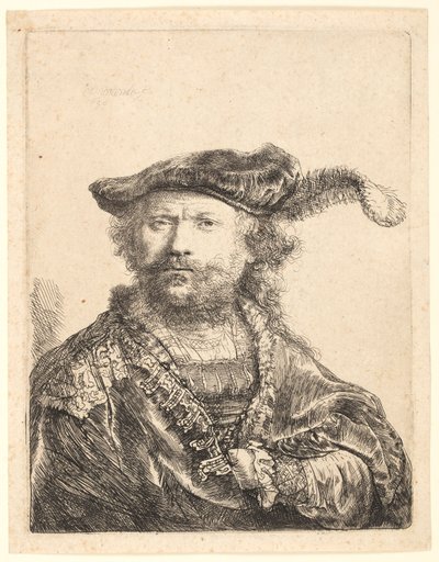 Self Portrait in a Velvet Cap with Plume by Rembrandt van Rijn