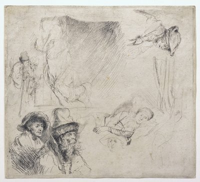 Sheet of Studies (with a Woman Lying Ill in Bed) by Rembrandt van Rijn